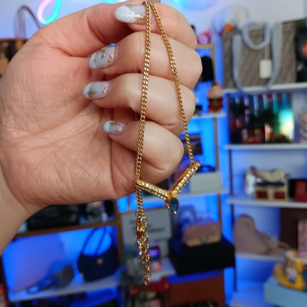 Vintage Christian Dior Natural Gemstone Necklace Gold